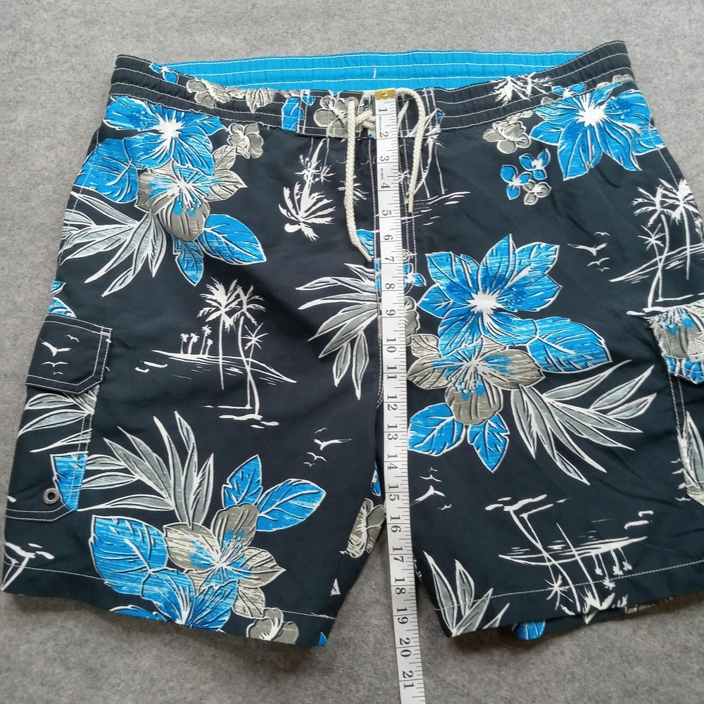 Caribbean Joe Swim Trunks Mens‎ Large Black Blue Floral Board Shorts Mesh Lined - Picture 5 of 8